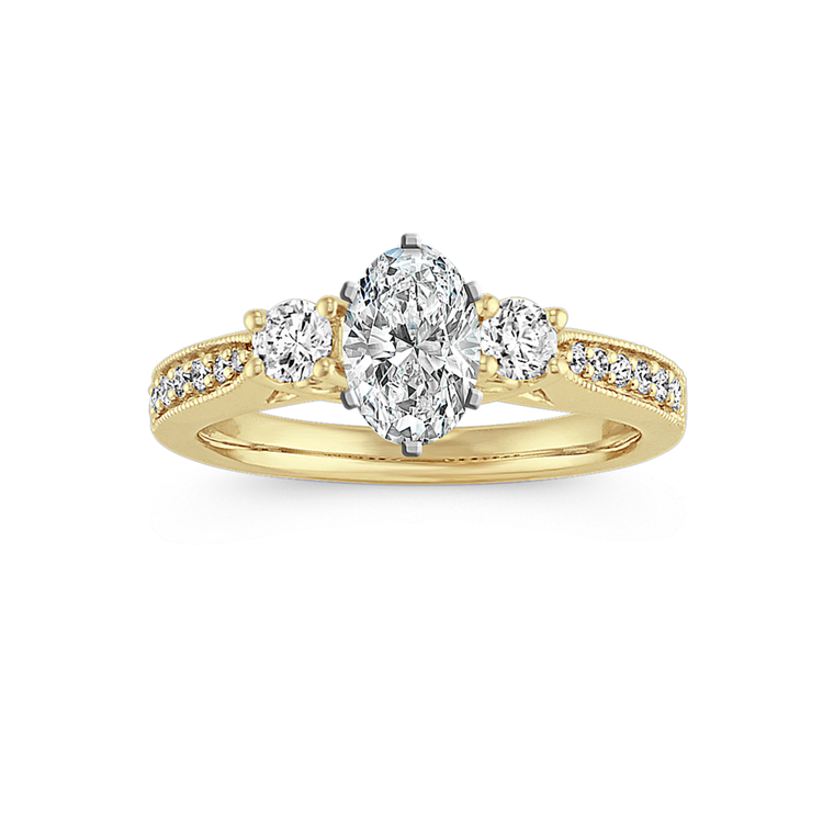 Vintage Three-Stone Pave-Set Natural Diamond Engagement Ring