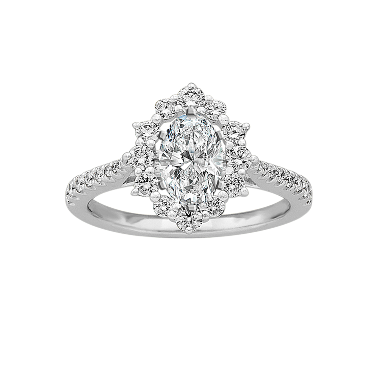 Halo Natural Diamond Engagement Ring in 14k White Gold