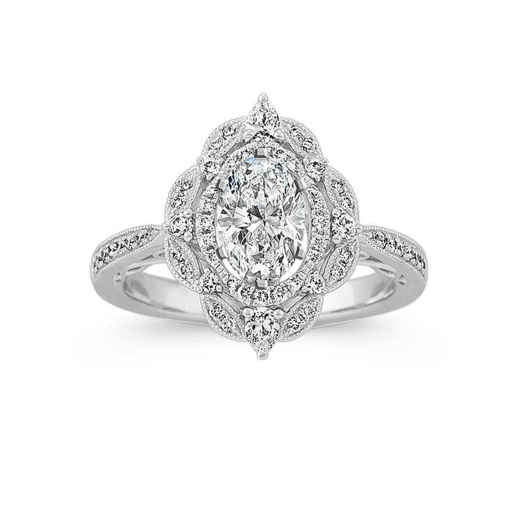 Natural Diamond Vintage Halo Engagement Ring