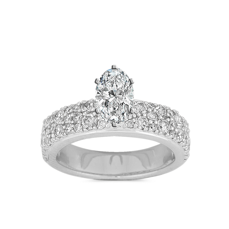 Classic Pave-Set Natural Diamond Engagement Ring in 14K White Gold
