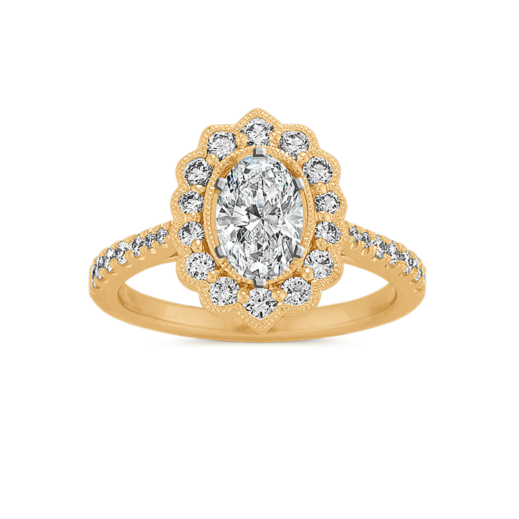Vintage Pave-Set Natural Diamond Halo Engagement Ring