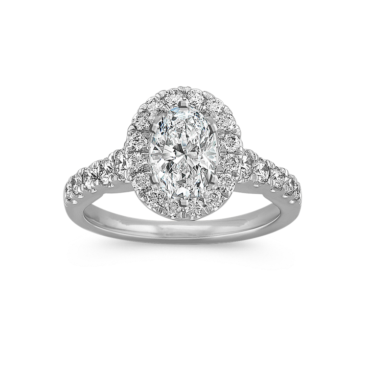 Oval Halo Engagement Ring with Round Natural Diamond Accents in Platinum