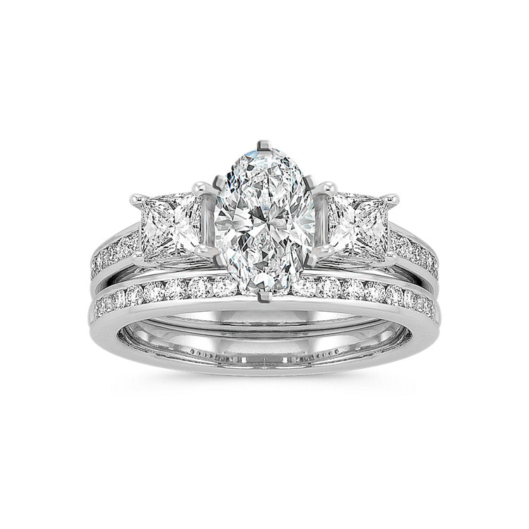 Madison Three-Stone Princess Cut and Round Natural Diamond Cathedral Wedding Set
