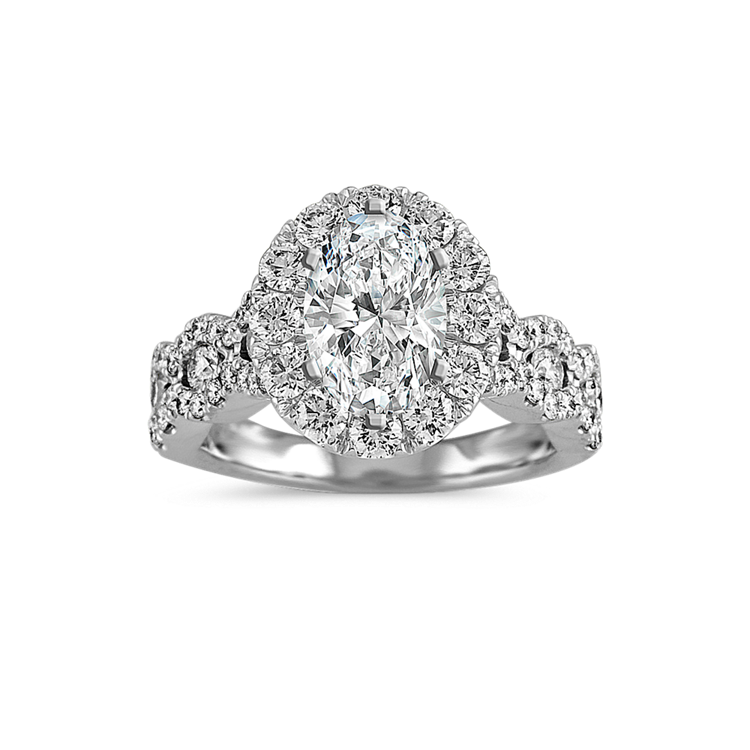 Oval Shaped Halo Natural Diamond Engagement Ring