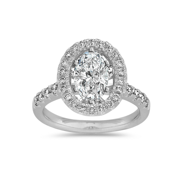 Classic Pave-Set Natural Diamond Halo Engagement Ring in 14K White Gold