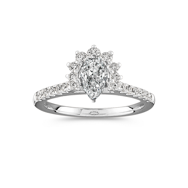 Jubilation Natural Diamond Halo Engagement Ring in 14K White Gold