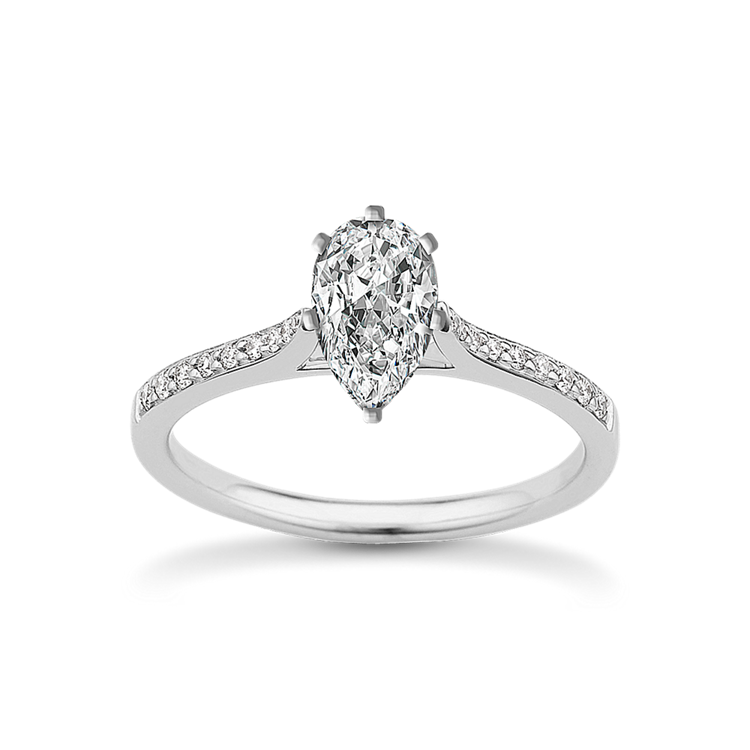 Cathedral Natural Diamond Engagement Ring with Pave Setting