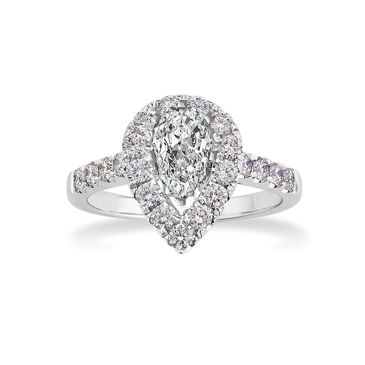 Showstopper Pear-Shaped Halo Engagement Ring in 14K White Gold