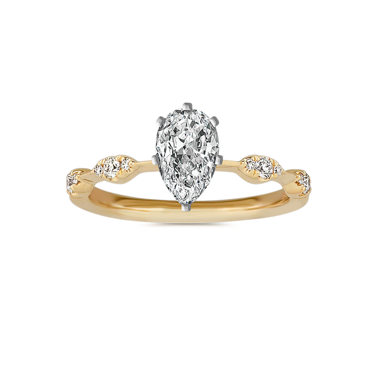 Scalloped Natural Diamond Engagement Ring in 14k Yellow Gold