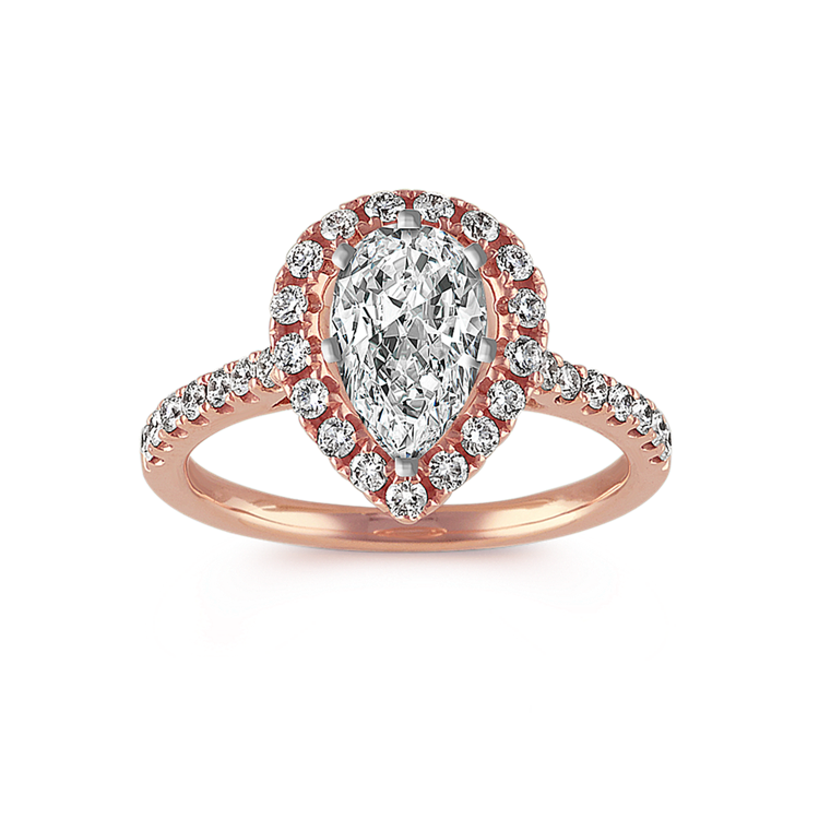 Pear-Shaped Halo Natural Diamond Engagement Ring in 14k Rose Gold