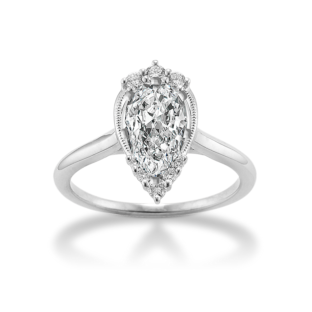 Dewdrop Diamond Pear-Shaped Engagement Ring in 14k White Gold