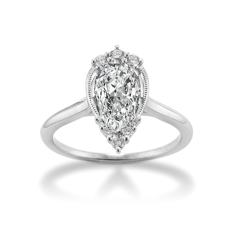 Dewdrop Natural Diamond Pear-Shaped Engagement Ring in 14k White Gold