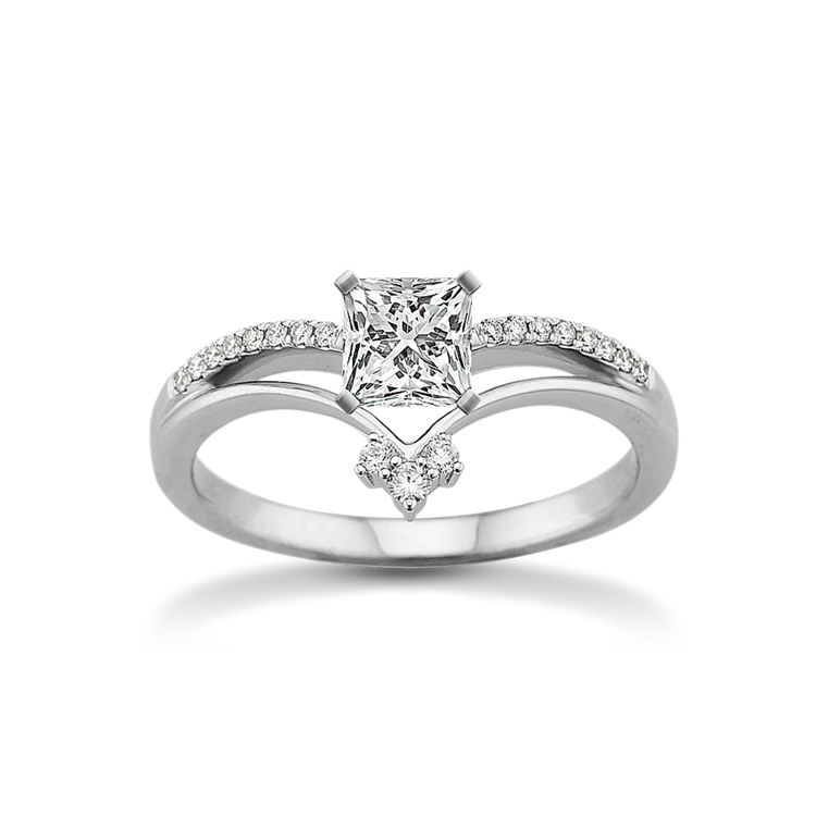 Duet Natural Diamond Engagement Ring in 14k White Gold