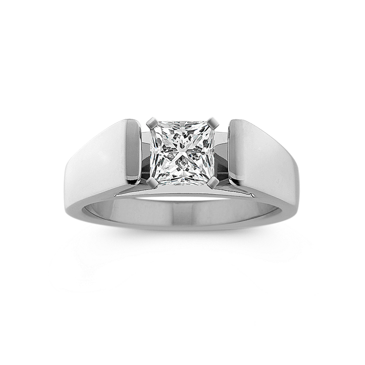 Chevron Head Cathedral Solitaire 14k White Gold Engagement Ring