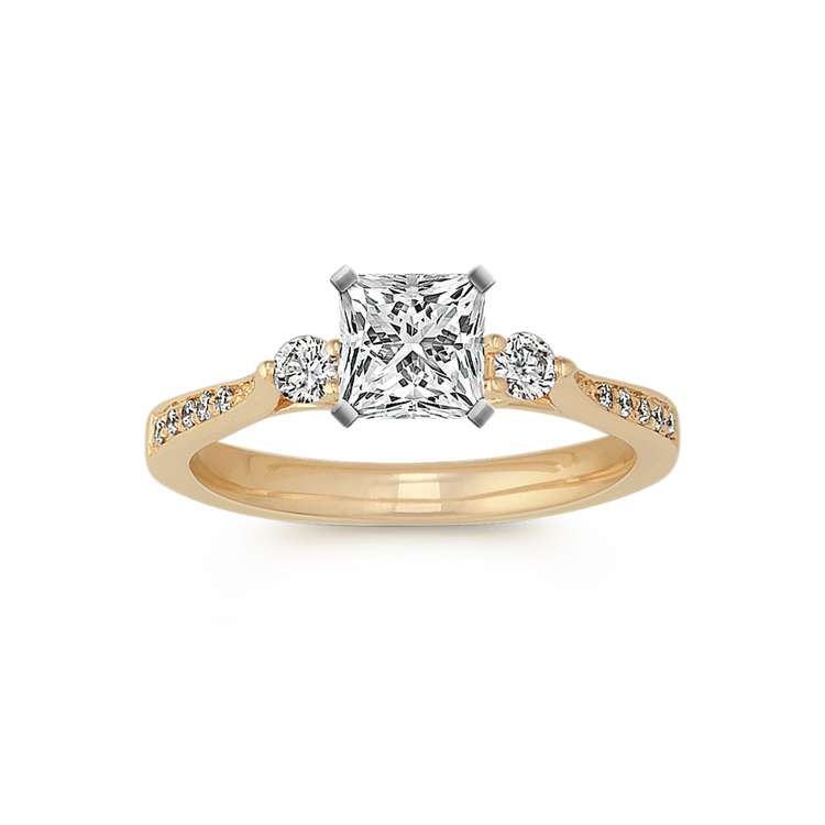 Cathedral Three-Stone Natural Diamond Engagement Ring