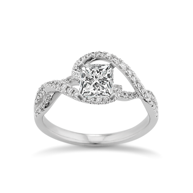 Padua Natural Diamond Swirl Engagement Ring in 14k White Gold