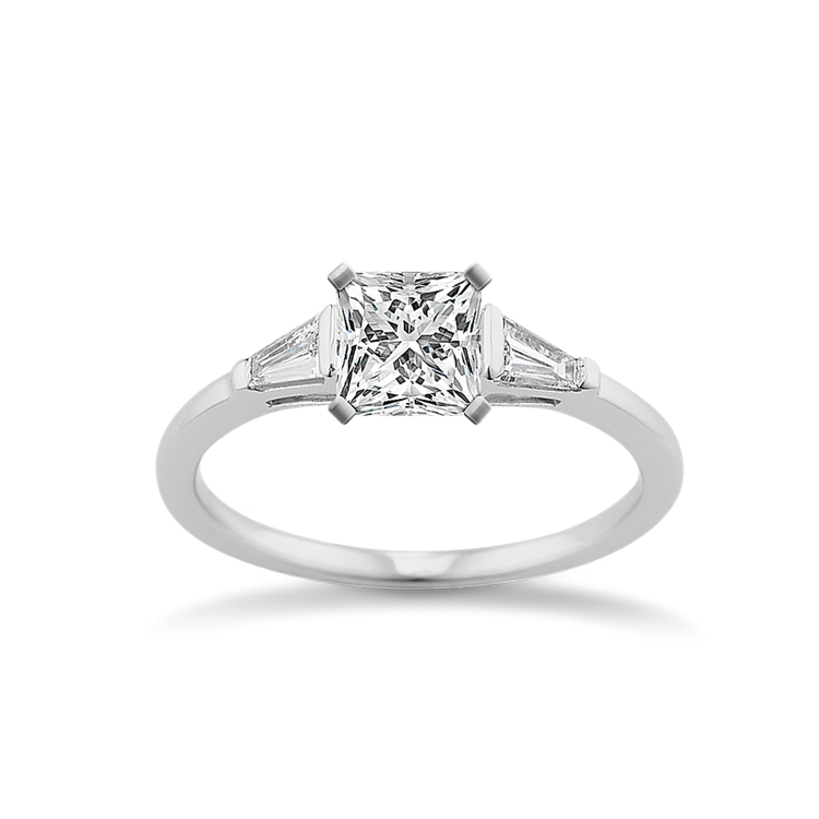 Baguette Natural Diamond Cathedral Engagement Ring in 14k White Gold