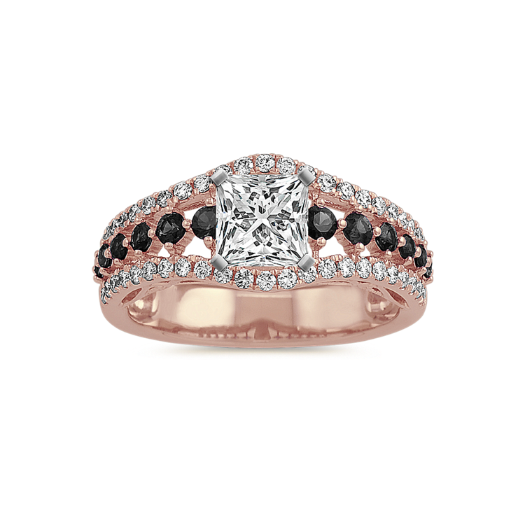 Black Natural Sapphire and Natural Diamond Engagement Ring