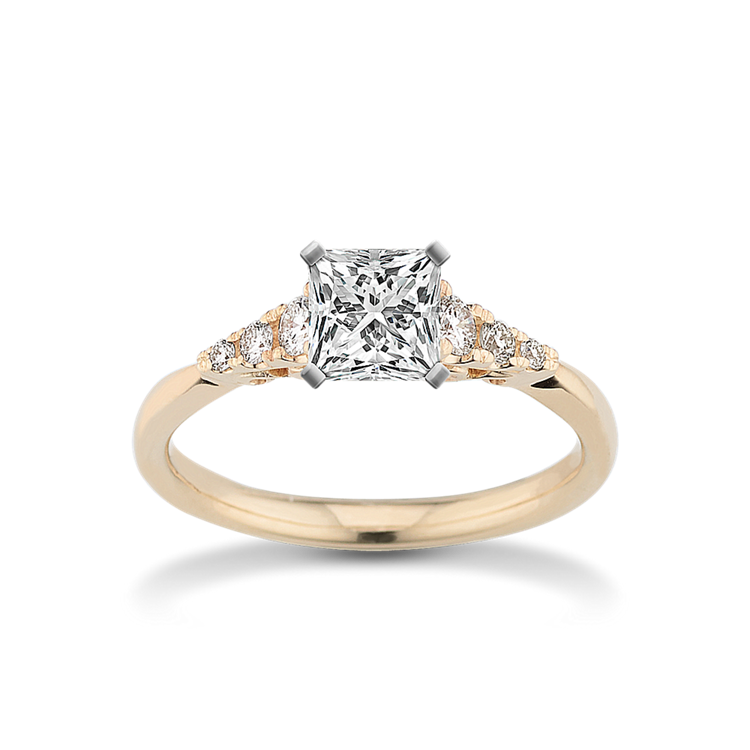 Natural Diamond Cathedral Engagement Ring in 14k Yellow Gold