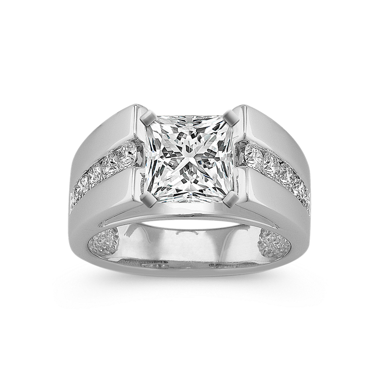 Channel-Set Round Natural Diamond Cathedral Engagement Ring