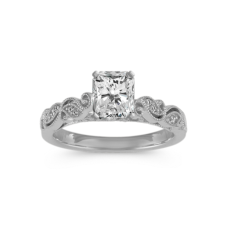 Round Natural Diamond Vintage Vine-Detailed Platinum Engagement Ring