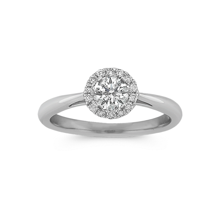 Halo Natural Diamond Engagement Ring on Polished Band