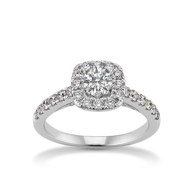 Collage Classic Pave-Set Natural Diamond Halo Engagement Ring in 14K White Gold