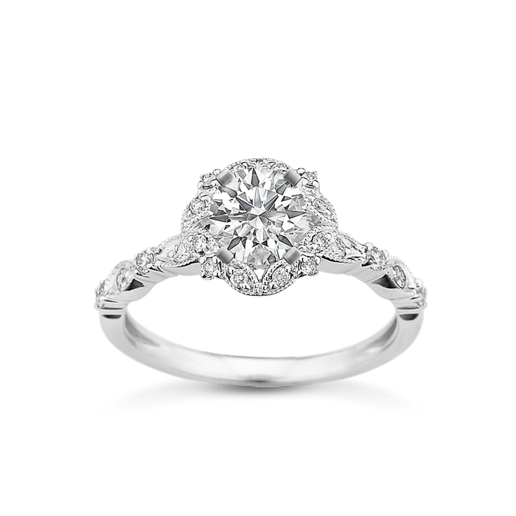 Cecelia Natural Diamond Halo Engagement Ring in 14K White Gold