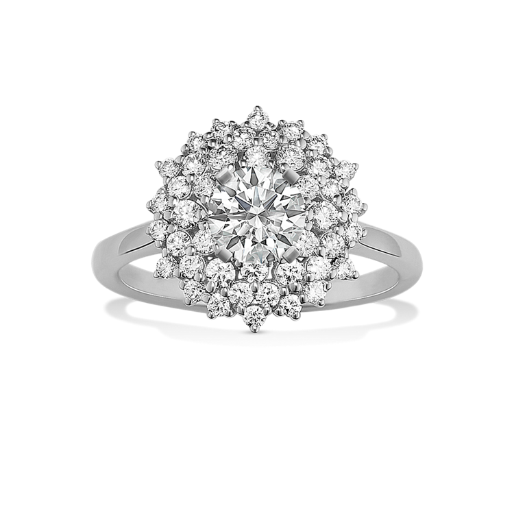 Water Lily Natural Diamond Halo Engagement Ring in 14K White Gold