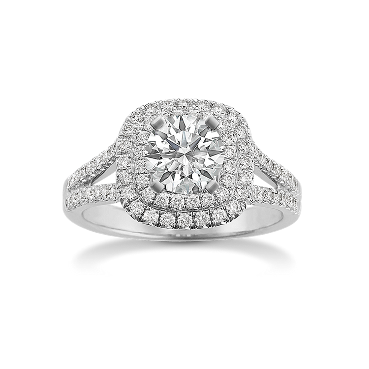 Natural Diamond Split Shank Double Halo Engagement Ring