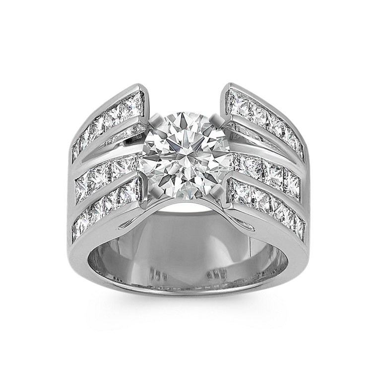 Princess Cut Natural Diamond Engagement Ring with Channel-Setting