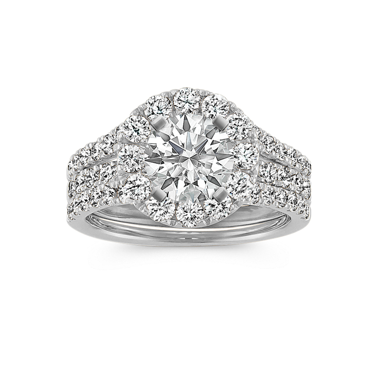 Halo Natural Diamond Wedding Set in 14k White Gold