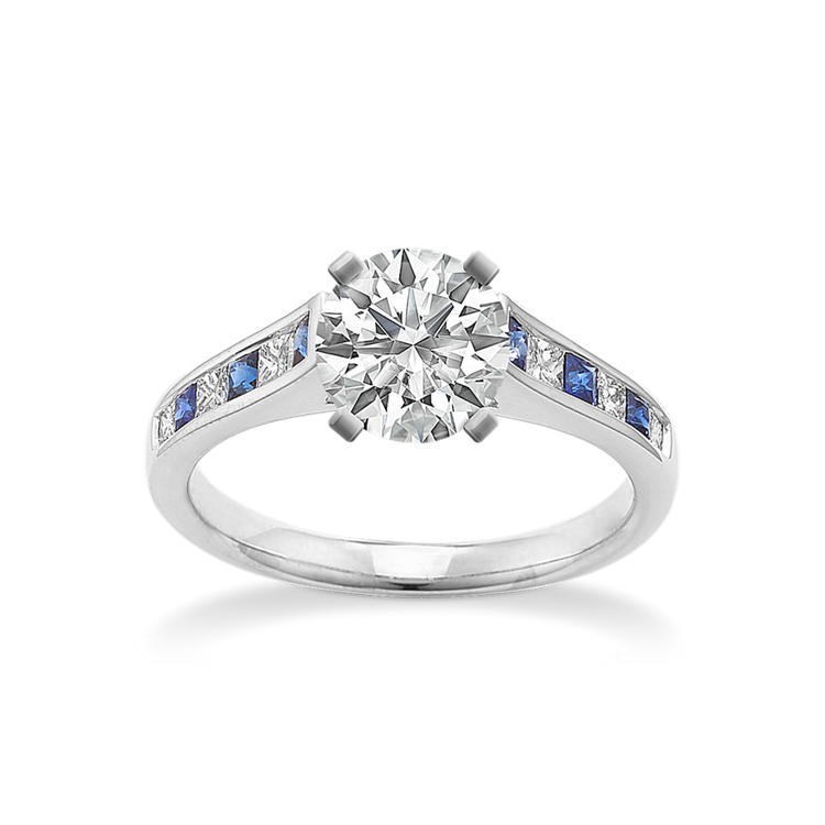 Caspian Cathedral Princess Cut Natural Sapphire and Natural Diamond Channel-Set Engagement Ring