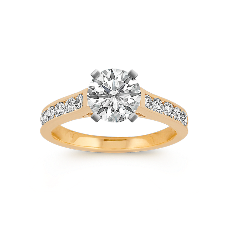 Cathedral Natural Diamond Engagement Ring in 14k Yellow Gold