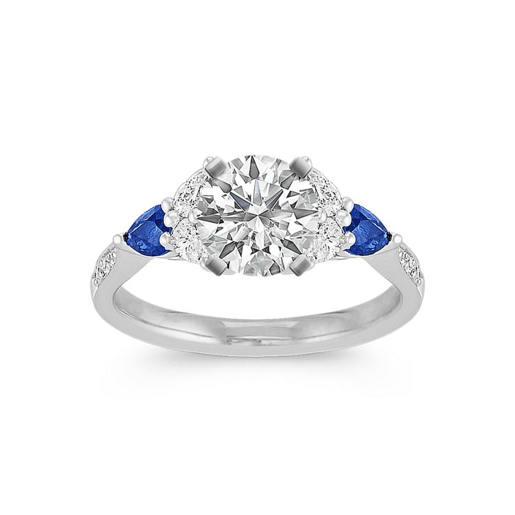 Pear-Shaped Natural Sapphire and Pear-Shaped and Round Natural Diamond Engagement Ring
