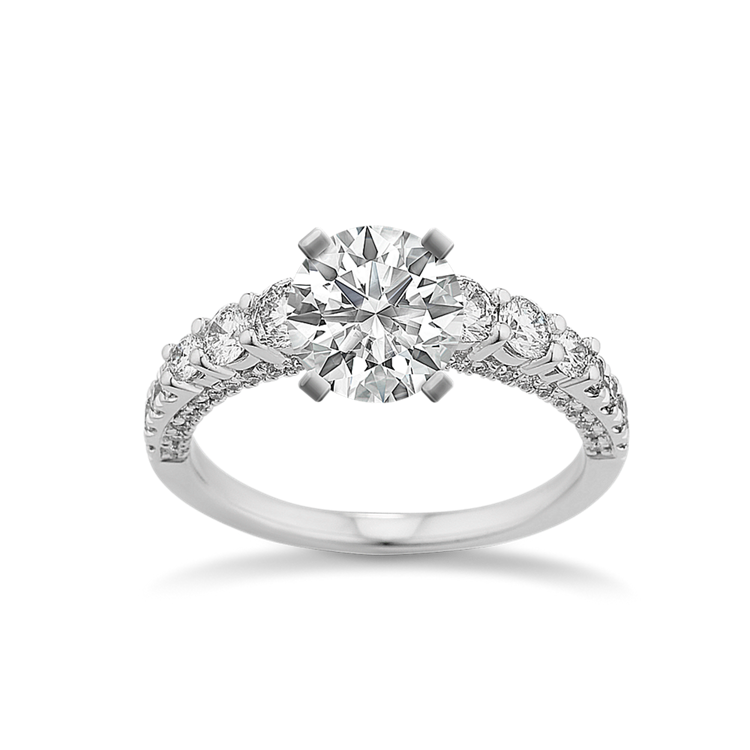 14k White Gold Engagement Ring with Pave-Setting