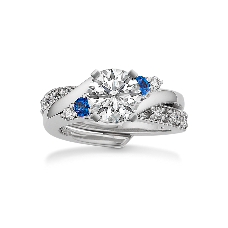 Swirl Round Natural Sapphire and Natural Diamond Wedding Set