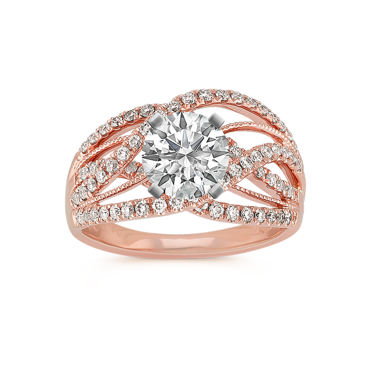 Crisscross Natural Diamond Ring in 14k Rose Gold