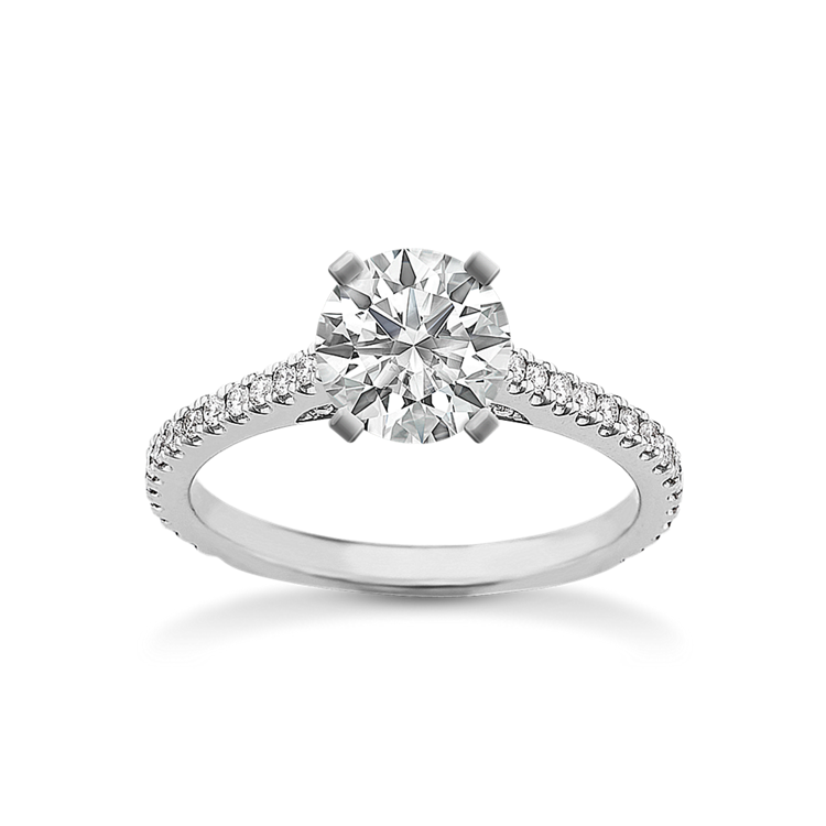 Reina Pave-Set Round Natural Diamond Engagement Ring in 14k White Gold