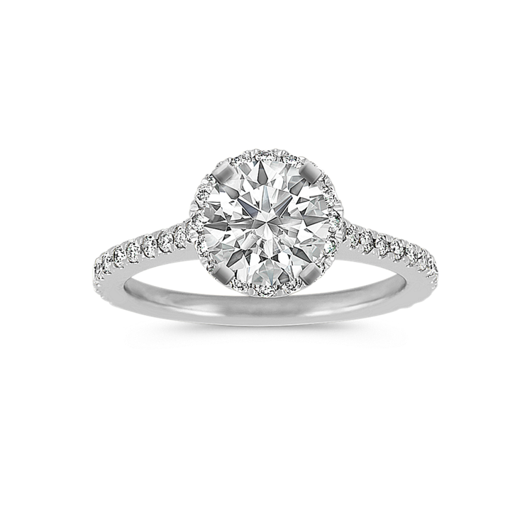 Pave-Set Round Natural Diamond Halo Platinum Engagement Ring