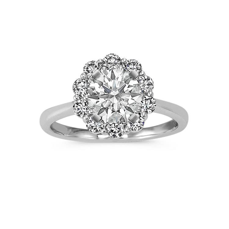 Classic Round Natural Diamond Halo Engagement Ring in 14k White Gold