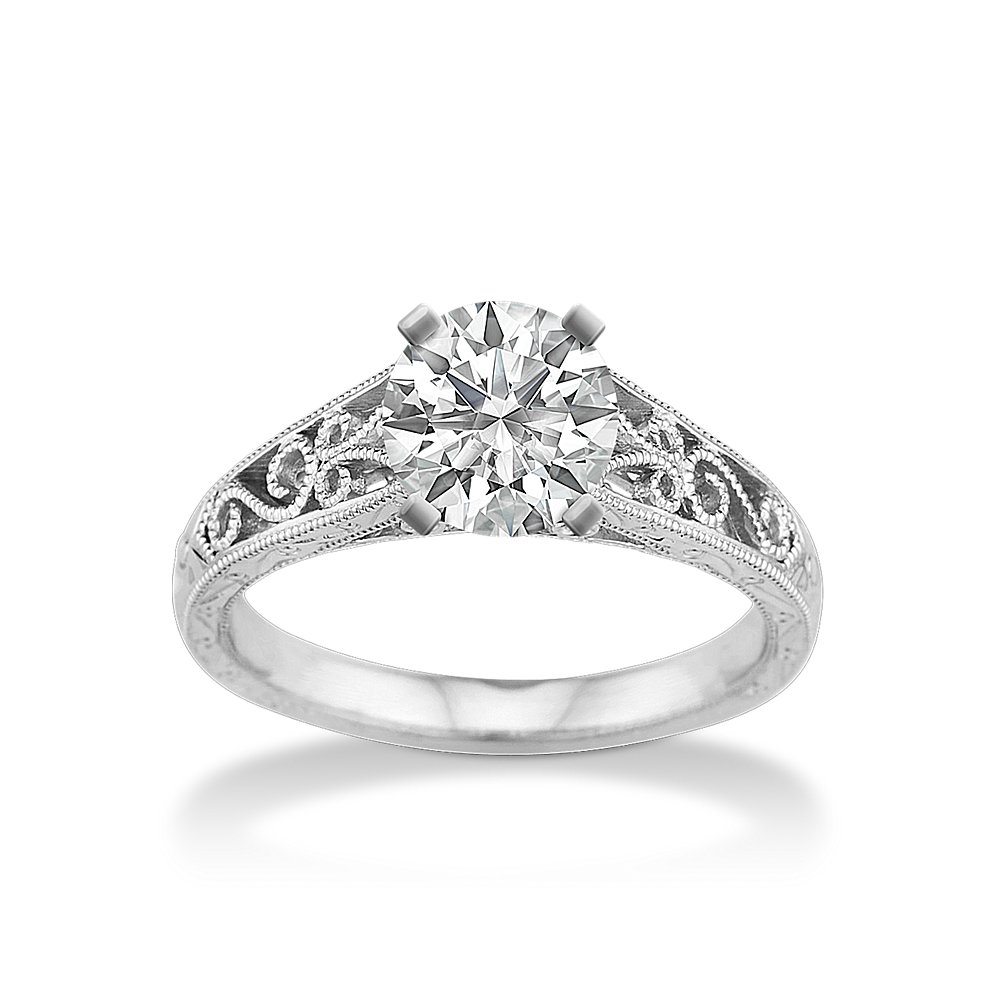 June Milgrain Vintage 14k White Gold Engagement Ring