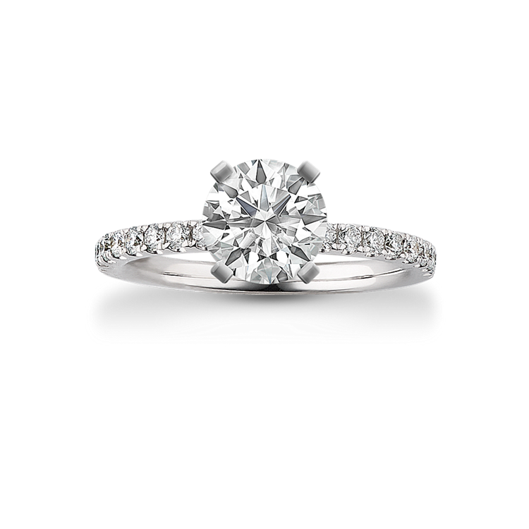 Timeless Natural Diamond Engagement Ring with Pave Setting in 14k White Gold (Sz 4)