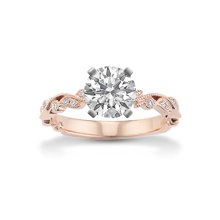 Chantilly Vintage Natural Diamond Engagement Ring in 14k Rose Gold