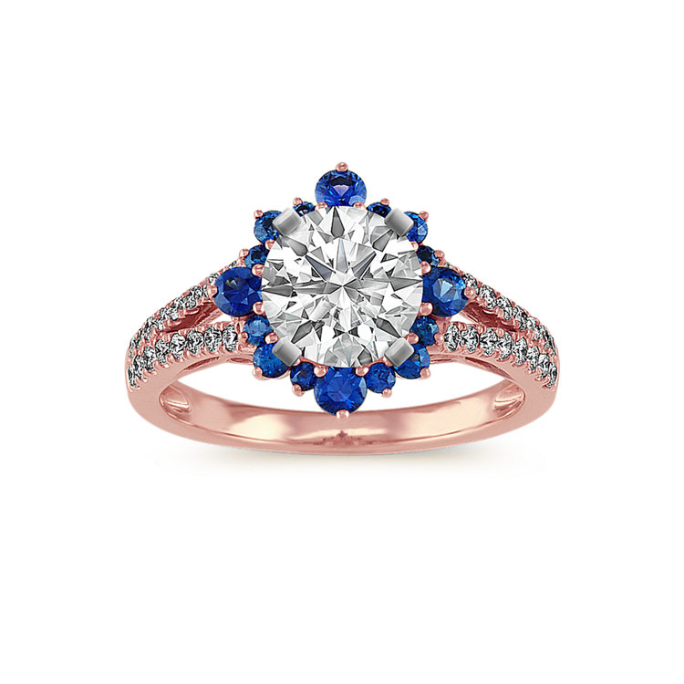 Traditional Blue Natural Sapphire and Natural Diamond Halo Engagement Ring