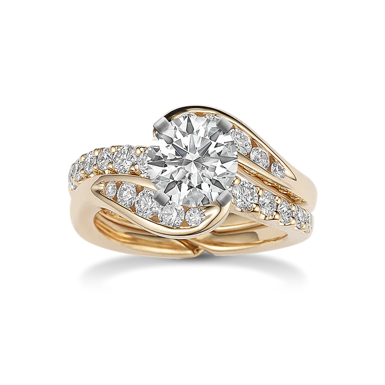Swirl Natural Diamond Wedding Set with Channel-Setting in 14k Yellow Gold