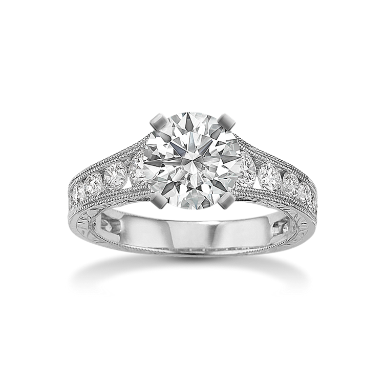 Avalon Vintage Cathedral Round Natural Diamond Engagement Ring with Channel-Setting