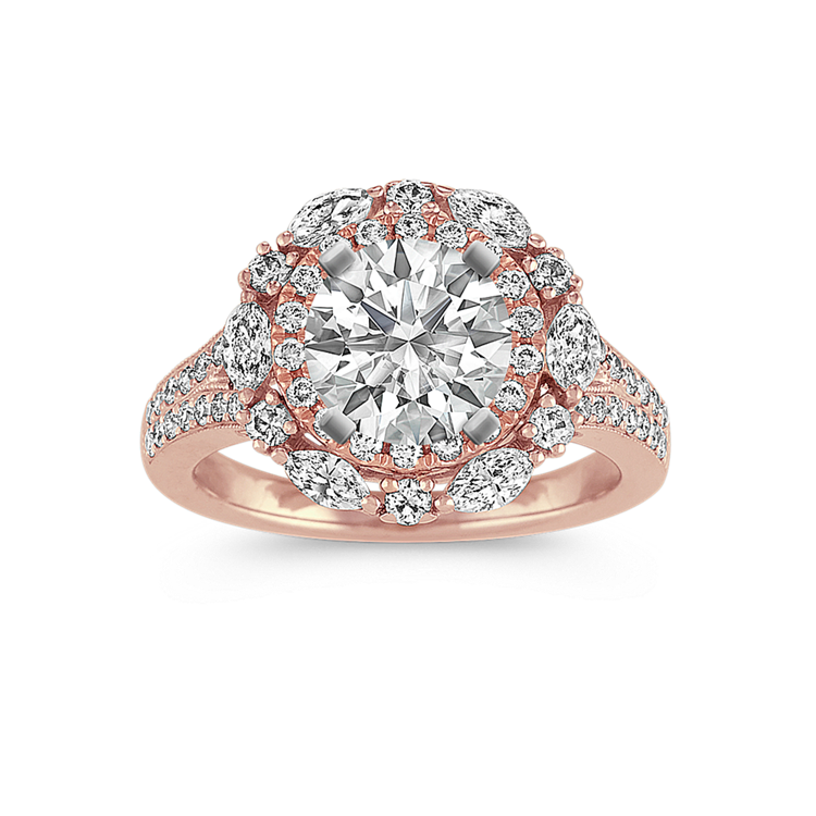 Roma Double-Halo Natural Diamond Engagement Ring in 14k Rose Gold