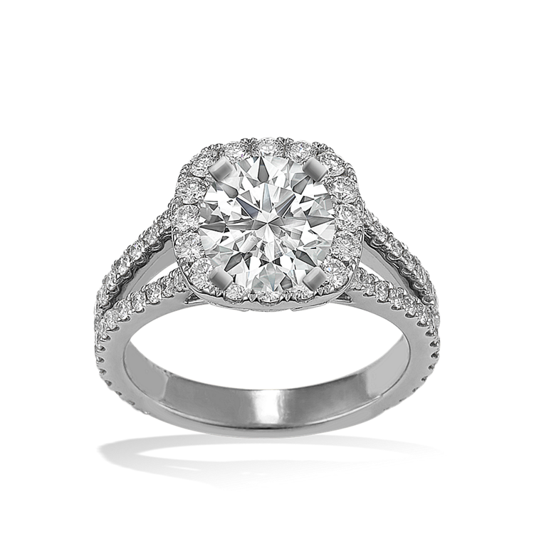 Allegro Round Natural Diamond Split-Shank Halo Engagement Ring