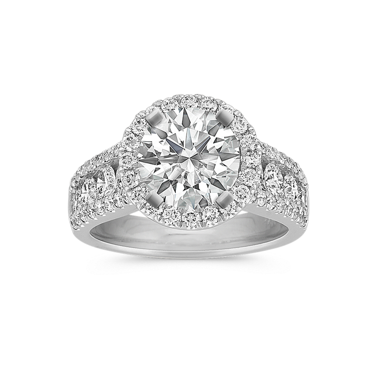 Round Halo Natural Diamond Engagement Ring with Channel-Setting